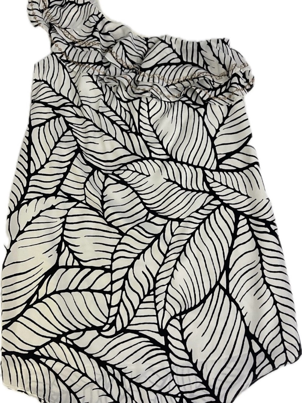 Apt. 9 One-Shoulder Ruffle Dress in Black and White Leaf Print